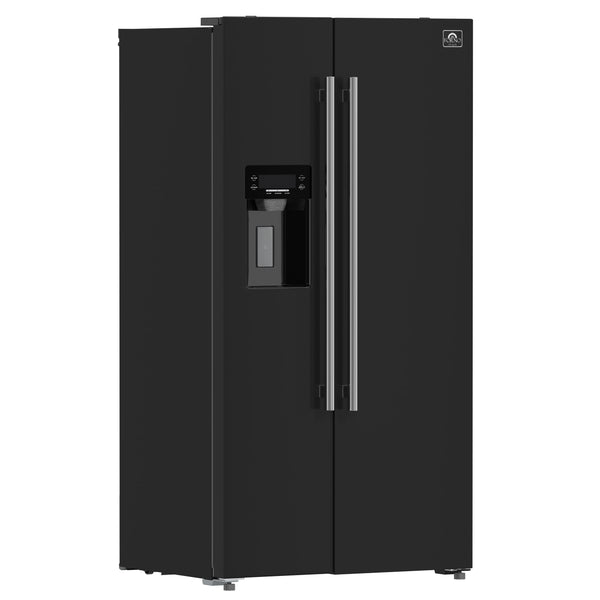FORNO Salerno 20-cu ft Counter-Depth Side-by-Side Refrigerator with Ice Maker ,Water and Ice Dispenser ( Black ) ENERGY STAR Certified