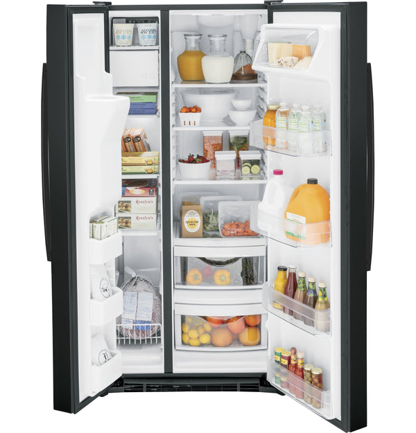 GE 23-cu ft Side-by-Side Refrigerator with Ice Maker ,Water and Ice Dispenser ( Black )