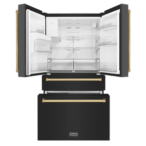 ZLINE KITCHEN & BATH Counter-Depth Autograph Edition 21.6-cu ft 4 -Door French Door Refrigerator with Ice Maker with Water Dispenser ( Fingerprint Resistant Black Stainless Steel with Polished Gold accent Handles ) ENERGY STAR Certified