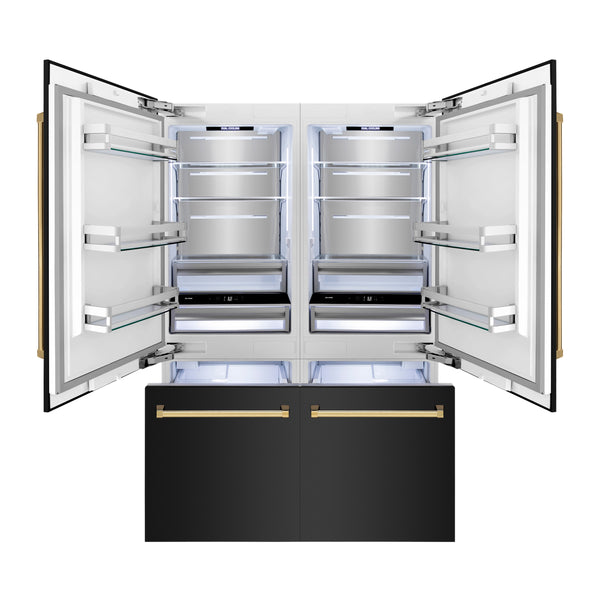 ZLINE KITCHEN & BATH Counter-Depth 32.2-cu ft 4 -Door Built-In French Door Refrigerator with Ice Maker with Water Dispenser ( Black Stainless Steel with Polished Gold accent Handles ) ENERGY STAR Certified