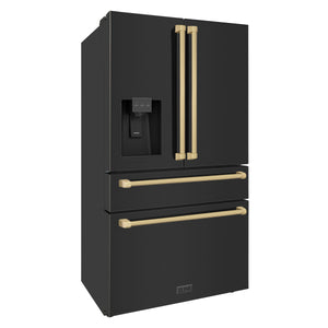 ZLINE KITCHEN & BATH Counter-Depth Autograph Edition 21.6-cu ft 4 -Door French Door Refrigerator with Ice Maker with Water Dispenser ( Fingerprint Resistant Black Stainless Steel with Champagne Bronze accent Handles ) ENERGY STAR Certified