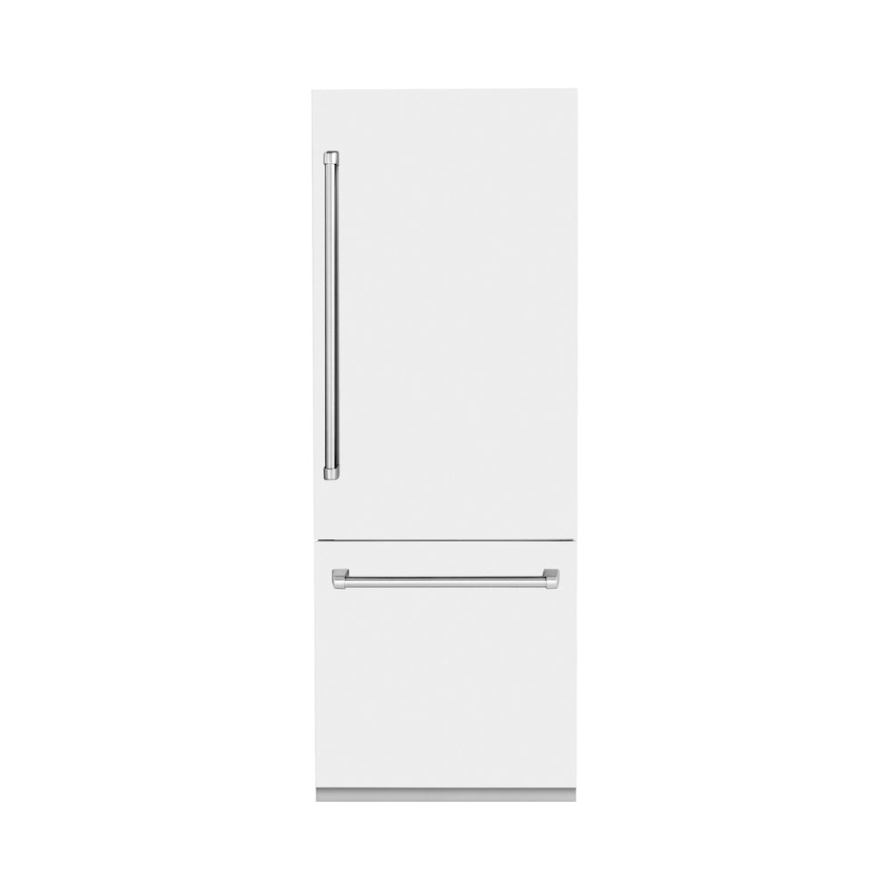 ZLINE KITCHEN & BATH 16.1-cu ft Counter-Depth Built-In Bottom-Freezer Refrigerator with Ice Maker ( Stainless Steel with White Matte Door ) ENERGY STAR Certified