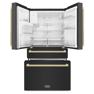 ZLINE KITCHEN & BATH Counter-Depth 22.5-cu ft 4 -Door Built-In French Door Refrigerator with Ice Maker with Water Dispenser ( Black Stainless Steel with Chamagne Bronze accent Handles ) ENERGY STAR Certified