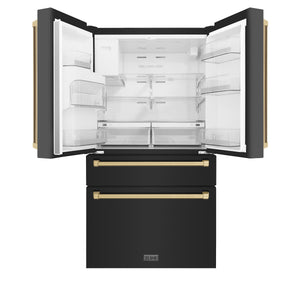 ZLINE KITCHEN & BATH Counter-Depth Autograph Edition 21.6-cu ft 4 -Door French Door Refrigerator with Ice Maker with Water Dispenser ( Fingerprint Resistant Black Stainless Steel with Champagne Bronze accent Handles ) ENERGY STAR Certified