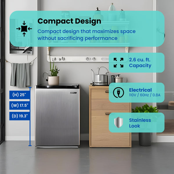 ConServ 2.6-cu ft Mini Fridge ( Stainless Steel ) Garage Ready