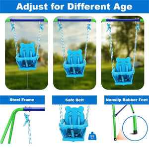 2-in-1 Toddler Swing Set and Baby Jumper for Backyard Outdoor Indoor, Safety Bouncer Seat and Foldable Metal Swing Stand