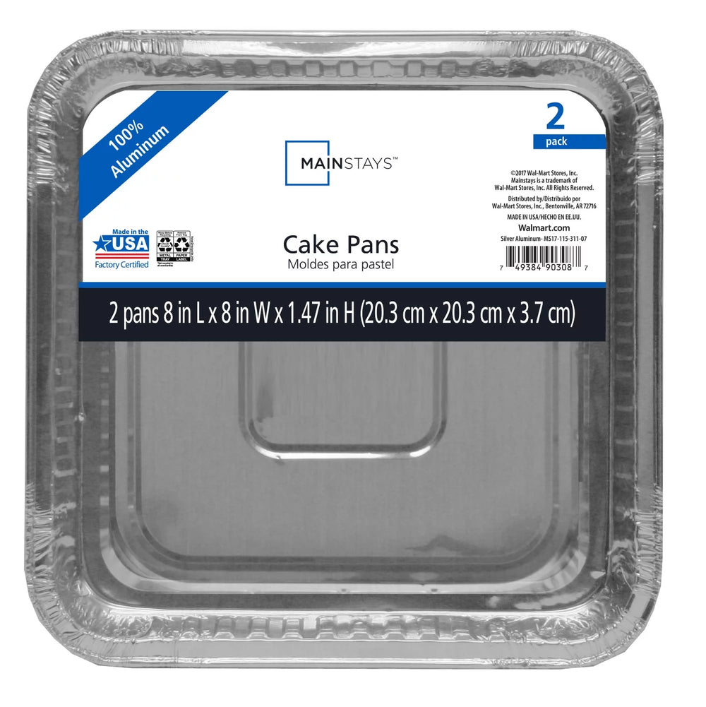 Mainstays 8-inch Square Aluminum Cake Pan Set, 2 Pieces