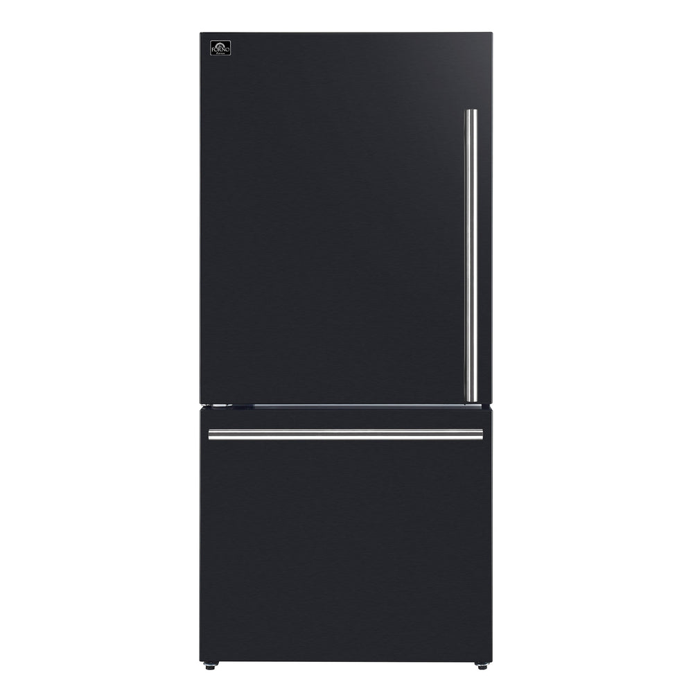 FORNO Milano Espresso 17.2-cu ft Counter-Depth Bottom-Freezer Refrigerator with Ice Maker ( Black ) ENERGY STAR Certified