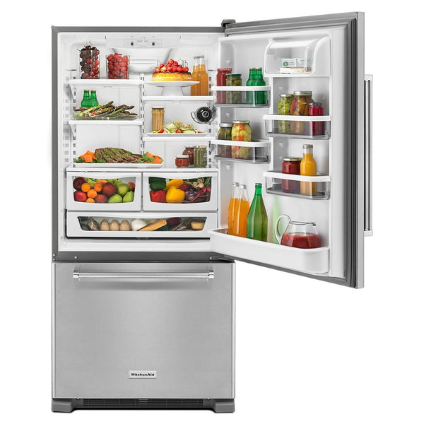 KitchenAid 22.07-cu ft Standard-Depth Bottom-Freezer Refrigerator Ice Maker Optional (sold separately) ( Stainless steel ) ENERGY STAR Certified