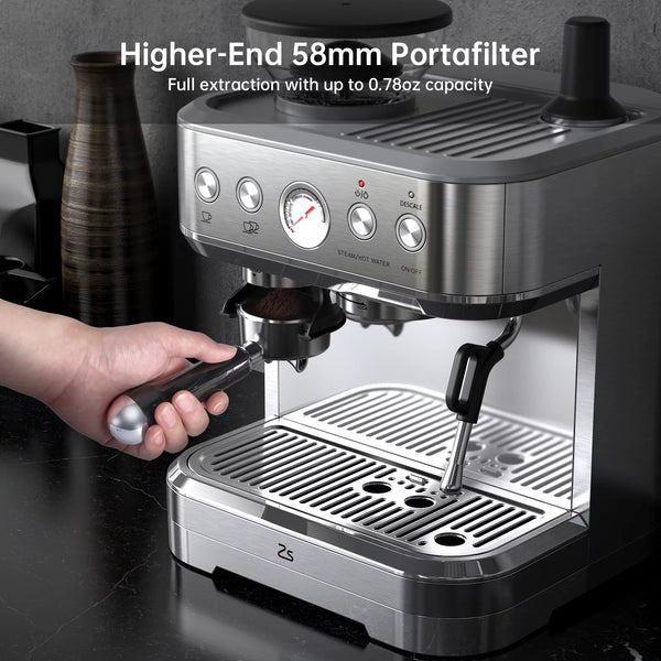 Zstar Express Espresso Machine, 15 Bar Espresso Coffee Machine Latte and Cappuccino Coffee Maker All in One Espresso Machine For Home Barista, Brushed Stainless Steel