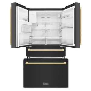 ZLINE KITCHEN & BATH Counter-Depth 22.5-cu ft 4 -Door Built-In French Door Refrigerator with Ice Maker with Water Dispenser ( Black Stainless Steel with Chamagne Bronze accent Handles ) ENERGY STAR Certified