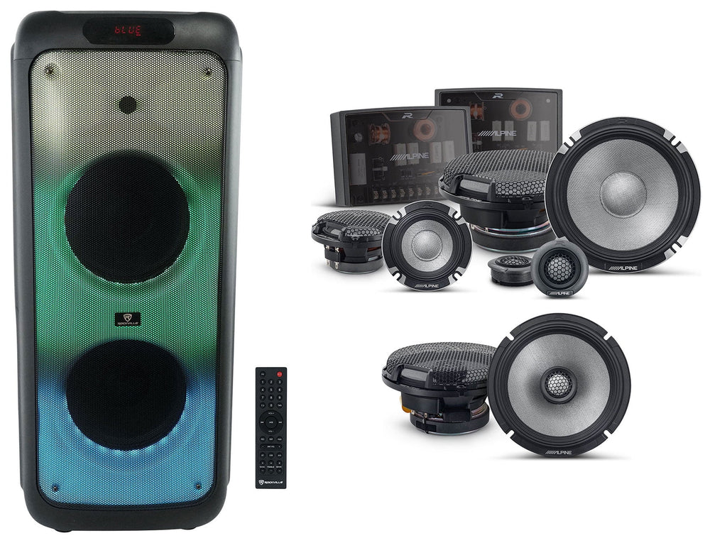 2 Alpine R2-S65 6.5″ 2-Way+R2-S653 Component Car Speakers+House Party Speaker