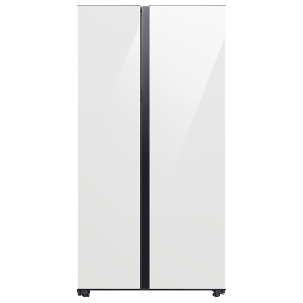 Samsung Bespoke Beverage Center 28-cu ft Side-by-Side Refrigerator Smart Compatible with Dual Ice Maker and Water Dispenser ( White Glass ) ENERGY STAR Certified