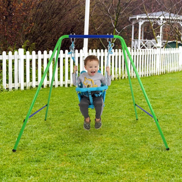 Clearance! Toddler Swing Set Folding, Heavy Duty Outdoor Indoor Swing with Safety Baby Seat for Kids, Sturdy Metal Frame Swing Set for Playground Backyard