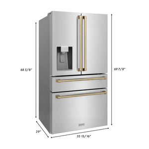 ZLINE KITCHEN & BATH Counter-Depth Autograph Edition 21.6-cu ft 4 -Door French Door Refrigerator with Ice Maker with Water Dispenser ( Fingerprint Resistant Stainless Steel with Champagne Bronze accent Handles ) ENERGY STAR Certified