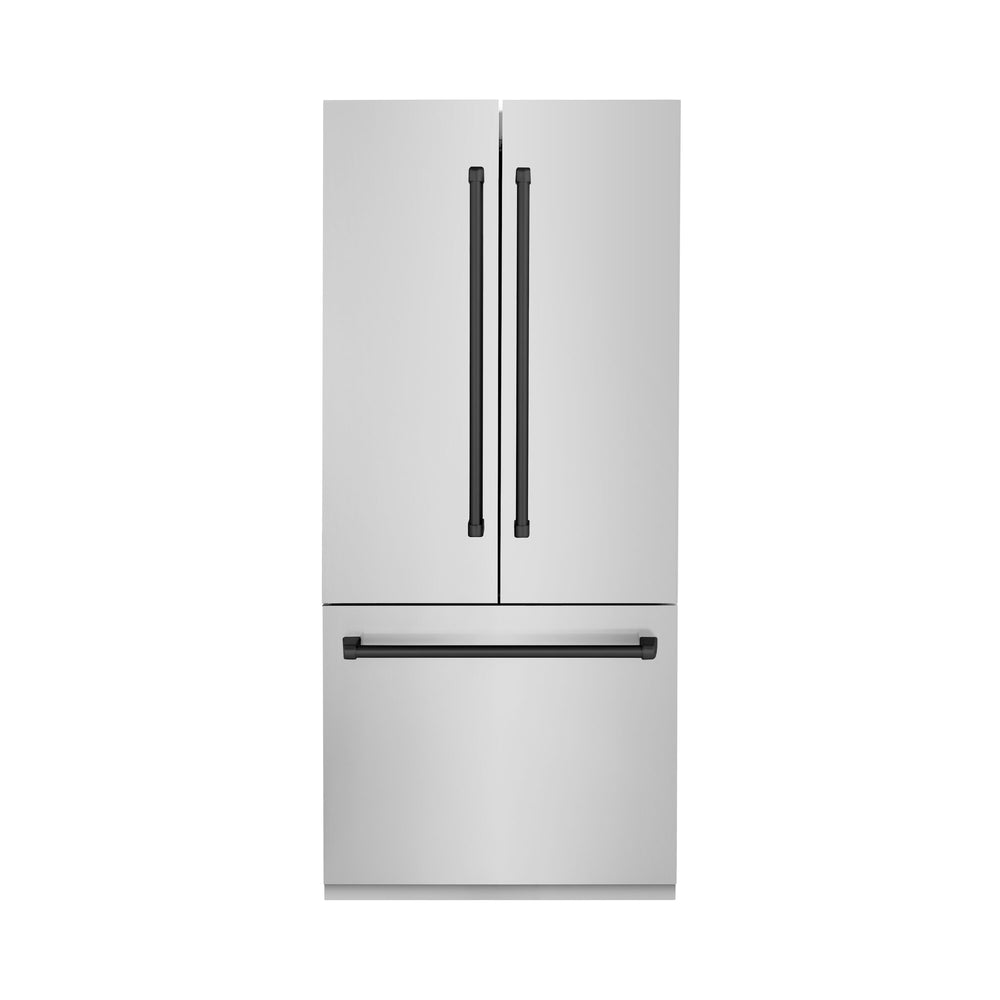 ZLINE KITCHEN & BATH Counter-Depth Autograph Edition 19.6-cu ft 3 -Door Built-In French Door Refrigerator with Ice Maker with Water Dispenser ( Stainless Steel with Matte Black Handles ) ENERGY STAR Certified