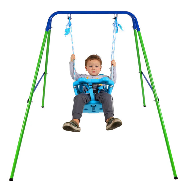 Toddler Swing Set Folding Metal Swing Set with Safety Seat for Baby Chirldren Gifts Sturdy Metal Swing Stand Safety Belt Indoor Outdoor Infant Swing for Toddlers Age 9-36 Months ChYoung