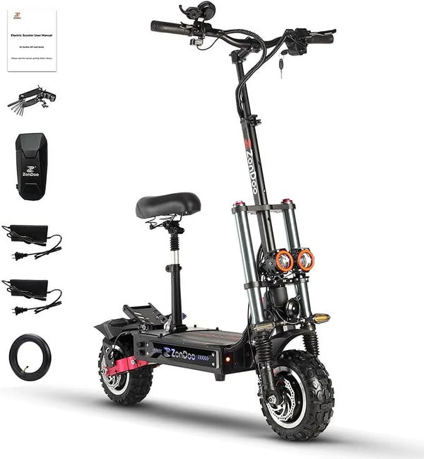 ZonDoo ZO03 Plus 11″ Off-Road Tires with Seat  Electric Scooter Adults, 52 MPH 60 Miles Long Range,  5600W Dual Motors  for Heavy Duty Adults