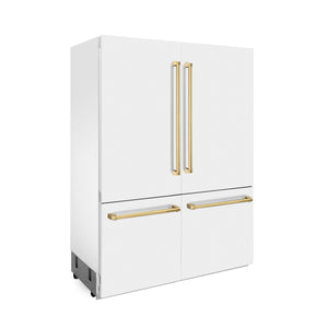 ZLINE KITCHEN & BATH Counter-Depth 32.2-cu ft 4 -Door Built-In French Door Refrigerator with Ice Maker with Water Dispenser ( Stainless Steel with White Matte Panels and Polished Gold Accent Handles ) ENERGY STAR Certified