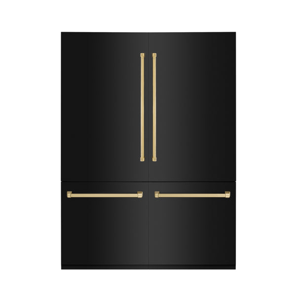ZLINE KITCHEN & BATH Counter-Depth 32.2-cu ft 4 -Door Built-In French Door Refrigerator with Ice Maker with Water Dispenser ( Black Stainless Steel with Polished Gold accent Handles ) ENERGY STAR Certified