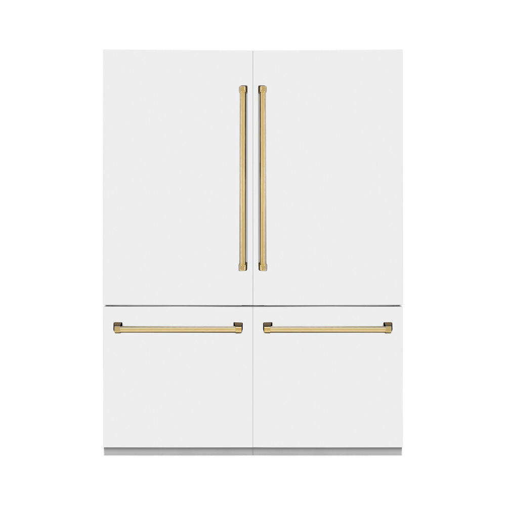 ZLINE KITCHEN & BATH Counter-Depth 32.2-cu ft 4 -Door Built-In French Door Refrigerator with Ice Maker with Water Dispenser ( Stainless Steel with White Matte Panels and Polished Gold Accent Handles ) ENERGY STAR Certified