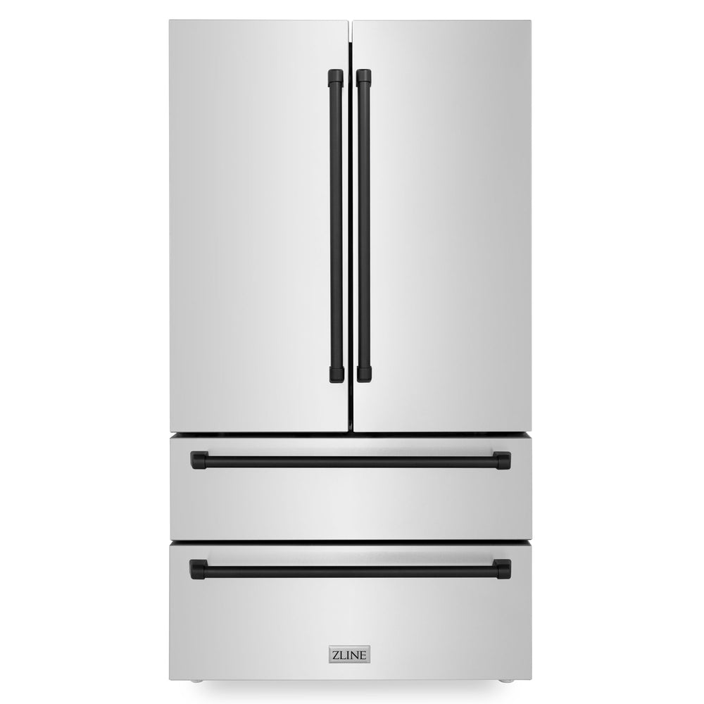 ZLINE KITCHEN & BATH Counter-Depth 22.5-cu ft 4 -Door French Door Refrigerator with Ice Maker ( Fingerprint Resistant Stainless Steel with Matte Black accent Handles ) ENERGY STAR Certified