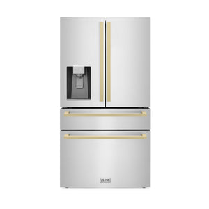 ZLINE KITCHEN & BATH Counter-Depth 22.5-cu ft 4 -Door French Door Refrigerator with Ice Maker ( Stainless Steel with Champagne Bronze Handles ) ENERGY STAR Certified