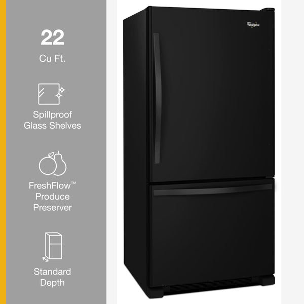 Whirlpool 22.07-cu ft Standard-Depth Bottom-Freezer Refrigerator with Ice Maker ( Black ) ENERGY STAR Certified