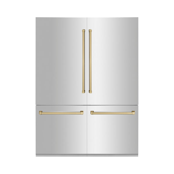 ZLINE KITCHEN & BATH Counter-Depth Autograph Edition 32.2-cu ft 4 -Door Built-In French Door Refrigerator with Ice Maker with Water Dispenser ( Stainless Steel with Champagne Bronze Handles ) ENERGY STAR Certified