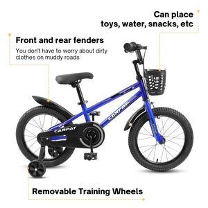 14 Inch Kids Bike for Boys, Kids Bike With Training Wheels and Basket, White