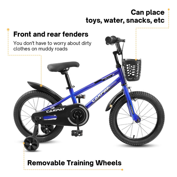 14 Inch Kids Bike for Boys, Kids Bike With Training Wheels and Basket, White