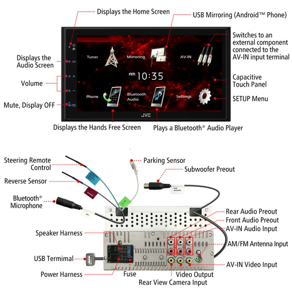JVC KW-M180BT Double DIN 6.8″ Screen Bluetooth USB Multimedia Stereo Receiver