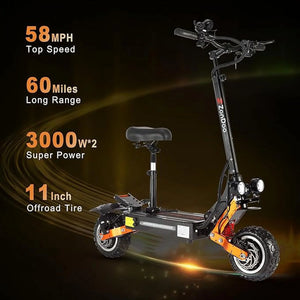 ZonDoo ZO01 Plus Electric Scooter Adults 60V 6000W Dual Motor,Up to 58MPH 60 Miles Range E-Scooter with Seat for Adults