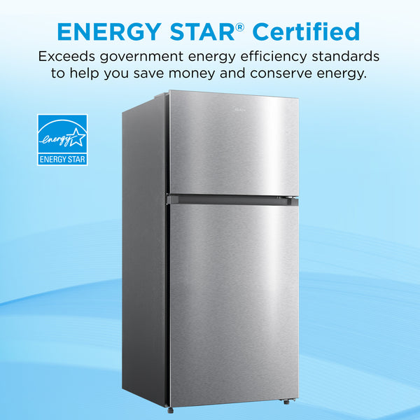 Midea Fingerprint Resistant 14.2-cu ft Counter-Depth Top-Freezer Refrigerator ( Stainless Steel ) Garage Ready ENERGY STAR Certified