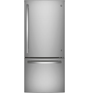 GE 20.9-cu ft Standard-Depth Bottom-Freezer Refrigerator with Ice Maker ( Stainless steel ) ENERGY STAR Certified