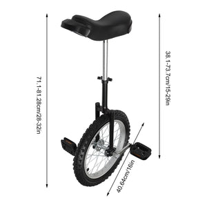 16″ Wheel Unicycle Balance Training Exercise Bicycle Skid-proof Adjustable Tall